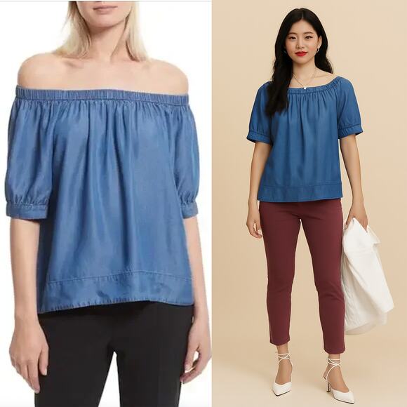 $128 KATE SPADE NWT Chambray Blue Denim Shirt Blouse Top – Medium - Picture 1 of 10